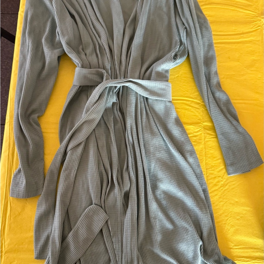 Light Sage Ribbed Knit Duster Cardigan 3 piece PJ Set